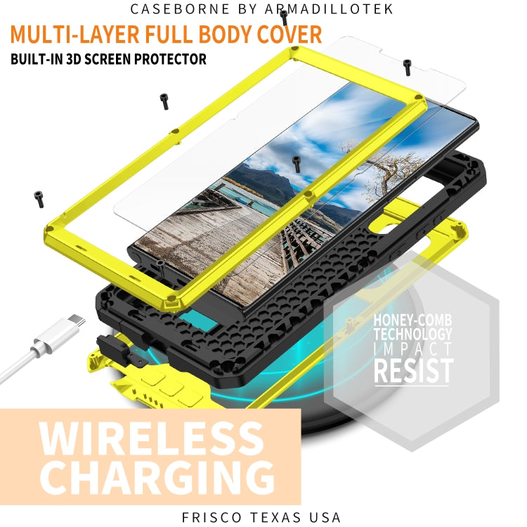 For Samsung Galaxy S22 Ultra 5G R-JUST Sliding Camera Metal + Silicone Holder Phone Case(Yellow) by R-JUST