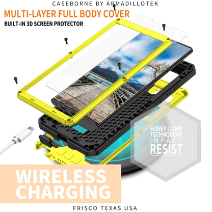 For Samsung Galaxy S22 Ultra 5G R-JUST Sliding Camera Metal + Silicone Holder Phone Case(Yellow) by R-JUST