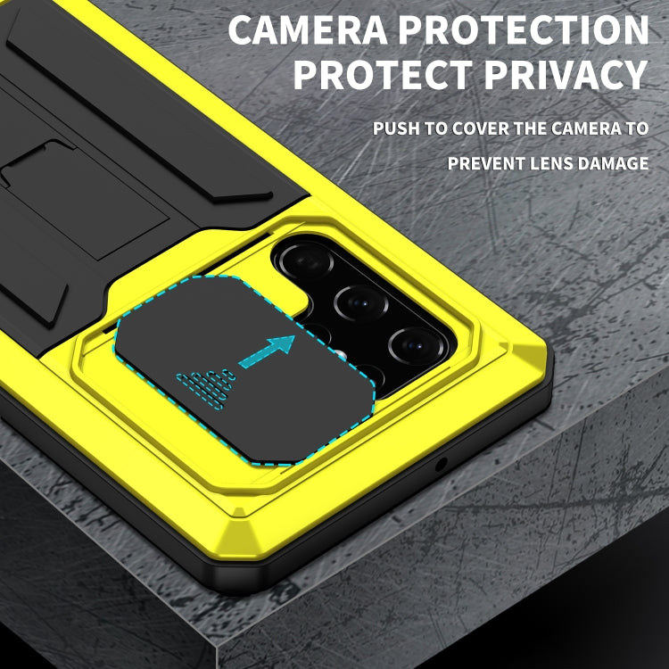 For Samsung Galaxy S22 Ultra 5G R-JUST Sliding Camera Metal + Silicone Holder Phone Case(Yellow) by R-JUST