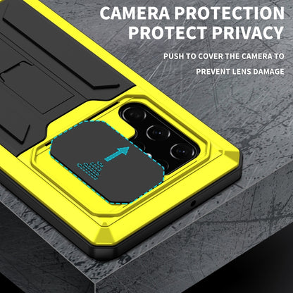 For Samsung Galaxy S22 Ultra 5G R-JUST Sliding Camera Metal + Silicone Holder Phone Case(Yellow) by R-JUST