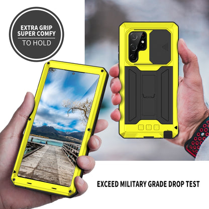 For Samsung Galaxy S22 Ultra 5G R-JUST Sliding Camera Metal + Silicone Holder Phone Case(Yellow) by R-JUST