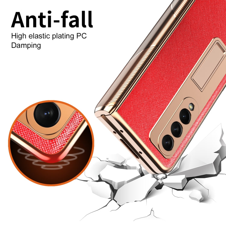 For Samsung Galaxy Z Fold3 5G Electroplated Armor Cross Texture Phone Case(Red) - Galaxy Phone Cases by buy2fix | Online Shopping UK | buy2fix