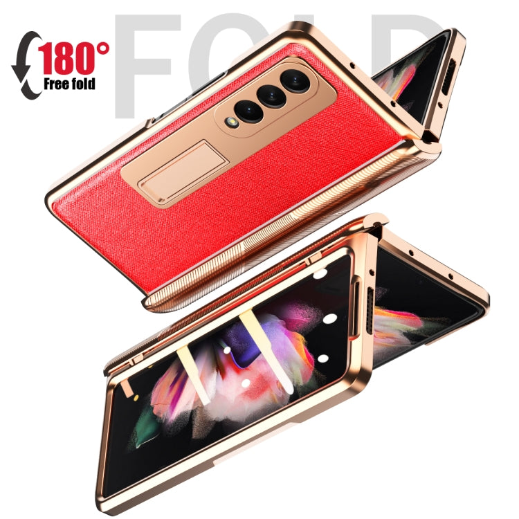 For Samsung Galaxy Z Fold3 5G Electroplated Armor Cross Texture Phone Case(Red) - Galaxy Phone Cases by buy2fix | Online Shopping UK | buy2fix