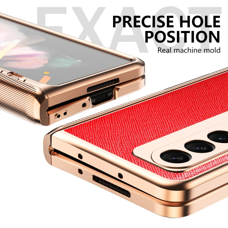For Samsung Galaxy Z Fold3 5G Electroplated Armor Cross Texture Phone Case(Red) - Galaxy Phone Cases by buy2fix | Online Shopping UK | buy2fix