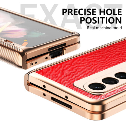 For Samsung Galaxy Z Fold3 5G Electroplated Armor Cross Texture Phone Case(Red) - Galaxy Phone Cases by buy2fix | Online Shopping UK | buy2fix