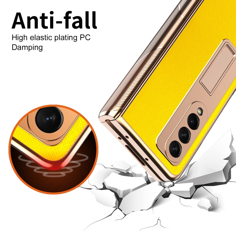 For Samsung Galaxy Z Fold3 5G Electroplated Armor Cross Texture Phone Case(Yellow) - Galaxy Phone Cases by buy2fix | Online Shopping UK | buy2fix