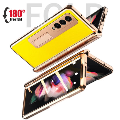 For Samsung Galaxy Z Fold3 5G Electroplated Armor Cross Texture Phone Case(Yellow) - Galaxy Phone Cases by buy2fix | Online Shopping UK | buy2fix