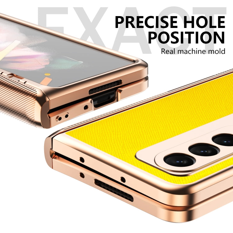 For Samsung Galaxy Z Fold3 5G Electroplated Armor Cross Texture Phone Case(Yellow) - Galaxy Phone Cases by buy2fix | Online Shopping UK | buy2fix
