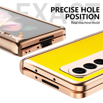 For Samsung Galaxy Z Fold3 5G Electroplated Armor Cross Texture Phone Case(Yellow) - Galaxy Phone Cases by buy2fix | Online Shopping UK | buy2fix