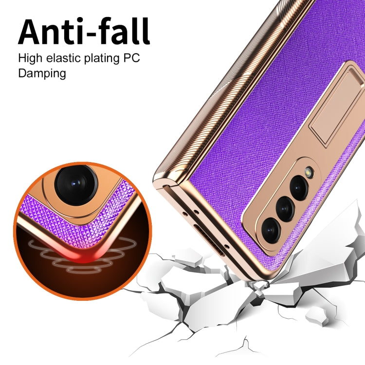 For Samsung Galaxy Z Fold3 5G Electroplated Armor Cross Texture Phone Case(Purple) - Galaxy Phone Cases by buy2fix | Online Shopping UK | buy2fix