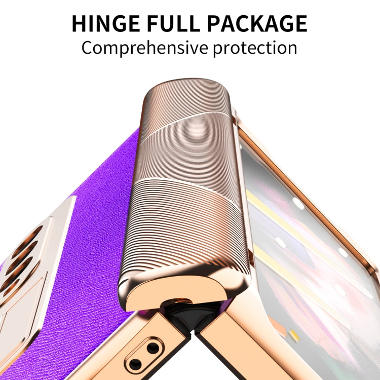 For Samsung Galaxy Z Fold3 5G Electroplated Armor Cross Texture Phone Case(Purple) - Galaxy Phone Cases by buy2fix | Online Shopping UK | buy2fix