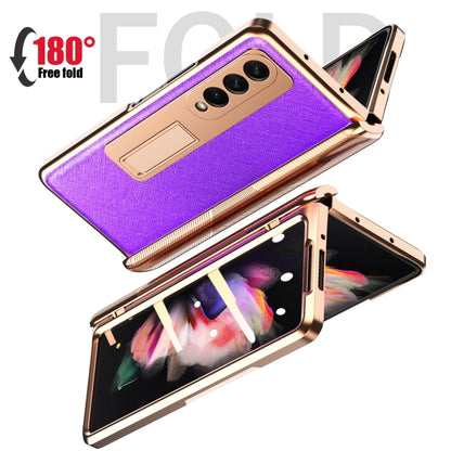 For Samsung Galaxy Z Fold3 5G Electroplated Armor Cross Texture Phone Case(Purple) - Galaxy Phone Cases by buy2fix | Online Shopping UK | buy2fix