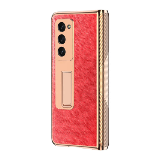 For Samsung Galaxy Z Fold2 5G Electroplated Armor Cross Texture Phone Case(Red) - Galaxy Phone Cases by buy2fix | Online Shopping UK | buy2fix