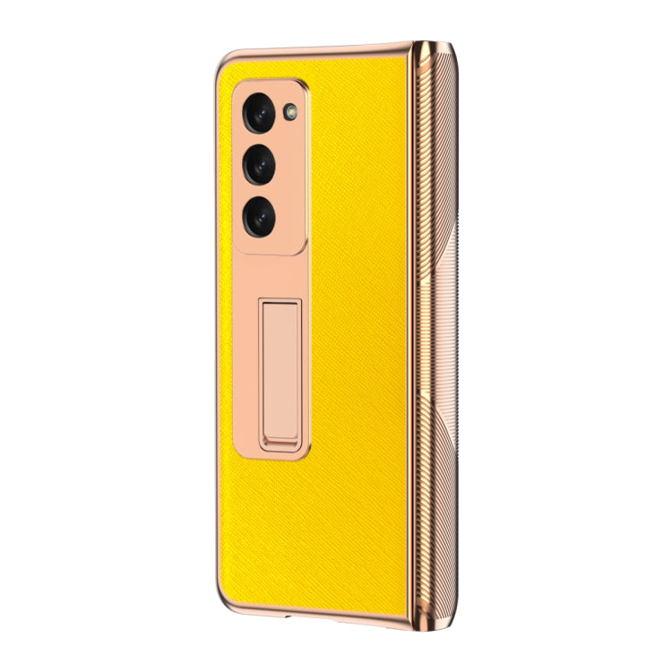 For Samsung Galaxy Z Fold2 5G Electroplated Armor Cross Texture Phone Case(Yellow) - Galaxy Phone Cases by buy2fix | Online Shopping UK | buy2fix