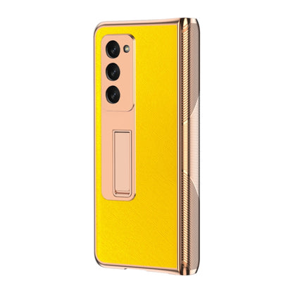 For Samsung Galaxy Z Fold2 5G Electroplated Armor Cross Texture Phone Case(Yellow) - Galaxy Phone Cases by buy2fix | Online Shopping UK | buy2fix