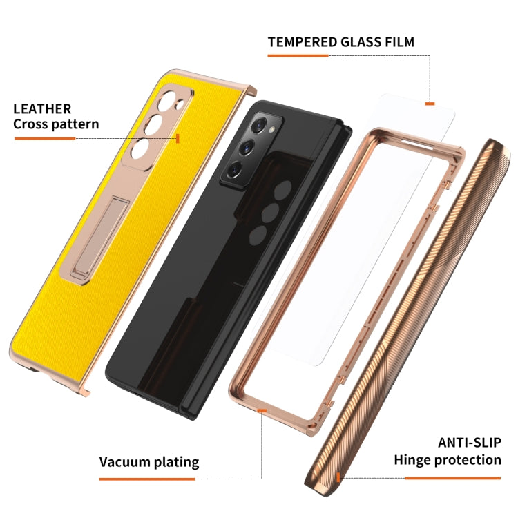 For Samsung Galaxy Z Fold2 5G Electroplated Armor Cross Texture Phone Case(Yellow) - Galaxy Phone Cases by buy2fix | Online Shopping UK | buy2fix