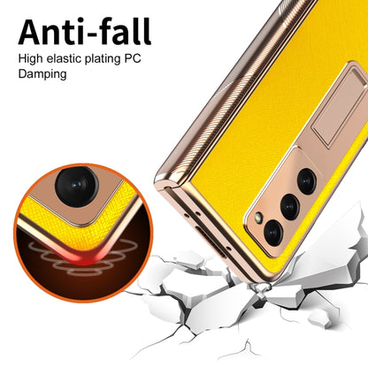 For Samsung Galaxy Z Fold2 5G Electroplated Armor Cross Texture Phone Case(Yellow) - Galaxy Phone Cases by buy2fix | Online Shopping UK | buy2fix