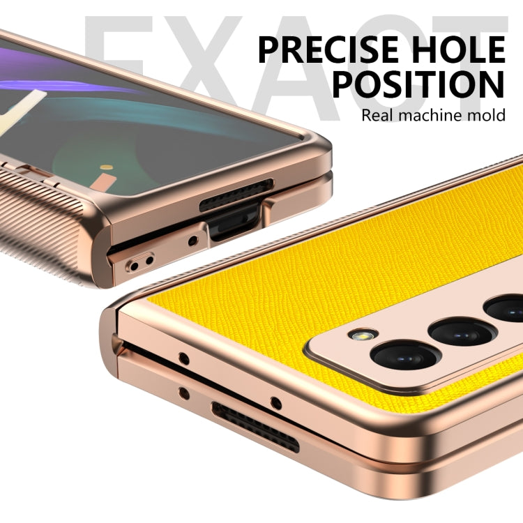 For Samsung Galaxy Z Fold2 5G Electroplated Armor Cross Texture Phone Case(Yellow) - Galaxy Phone Cases by buy2fix | Online Shopping UK | buy2fix