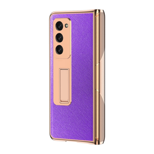For Samsung Galaxy Z Fold2 5G Electroplated Armor Cross Texture Phone Case(Purple) - Galaxy Phone Cases by buy2fix | Online Shopping UK | buy2fix