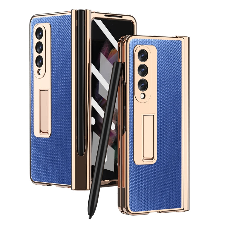 For Samsung Galaxy Z Fold3 5G Electroplated Hinge Pen Slot Kevlar Phone Case(Blue) - Galaxy Phone Cases by buy2fix | Online Shopping UK | buy2fix