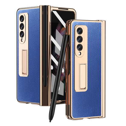 For Samsung Galaxy Z Fold3 5G Electroplated Hinge Pen Slot Kevlar Phone Case(Blue) - Galaxy Phone Cases by buy2fix | Online Shopping UK | buy2fix