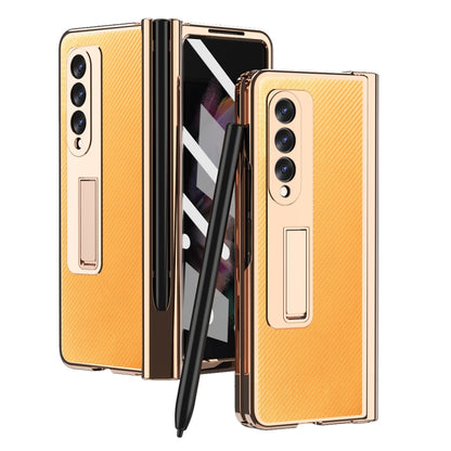 For Samsung Galaxy Z Fold3 5G Electroplated Hinge Pen Slot Kevlar Phone Case(Yellow) - Galaxy Phone Cases by buy2fix | Online Shopping UK | buy2fix