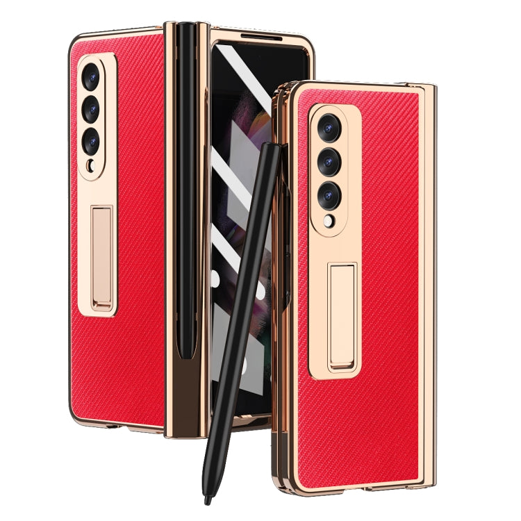 For Samsung Galaxy Z Fold3 5G Electroplated Hinge Pen Slot Kevlar Phone Case(Red) - Galaxy Phone Cases by buy2fix | Online Shopping UK | buy2fix