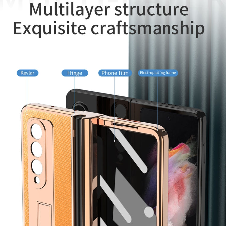 For Samsung Galaxy Z Fold3 5G Electroplated Hinge Pen Slot Kevlar Phone Case(Blue) - Galaxy Phone Cases by buy2fix | Online Shopping UK | buy2fix