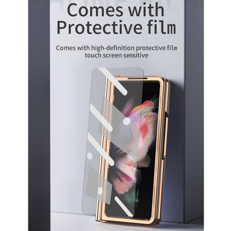 For Samsung Galaxy Z Fold3 5G Electroplated Hinge Pen Slot Kevlar Phone Case(Yellow) - Galaxy Phone Cases by buy2fix | Online Shopping UK | buy2fix