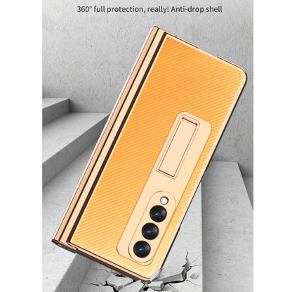 For Samsung Galaxy Z Fold3 5G Electroplated Hinge Pen Slot Kevlar Phone Case(Yellow) - Galaxy Phone Cases by buy2fix | Online Shopping UK | buy2fix