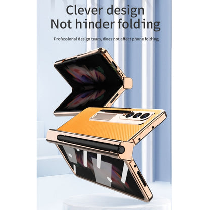 For Samsung Galaxy Z Fold3 5G Electroplated Hinge Pen Slot Kevlar Phone Case(Yellow) - Galaxy Phone Cases by buy2fix | Online Shopping UK | buy2fix