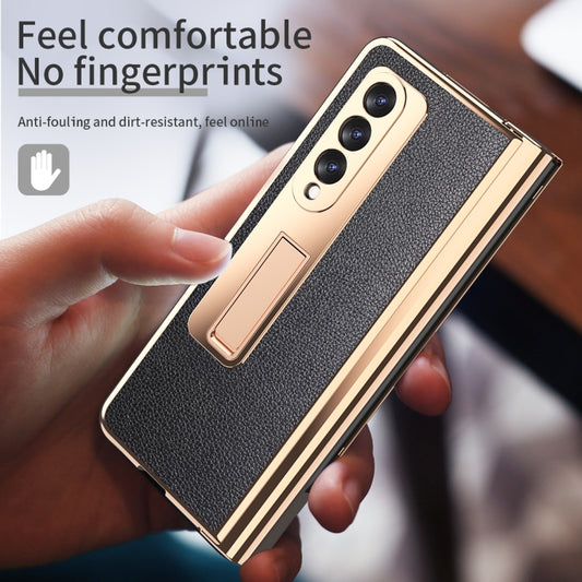 For Samsung Galaxy Z Fold3 5G Electroplated Hinge Pen Slot Lychee Phone Case(Black) - Galaxy Phone Cases by buy2fix | Online Shopping UK | buy2fix