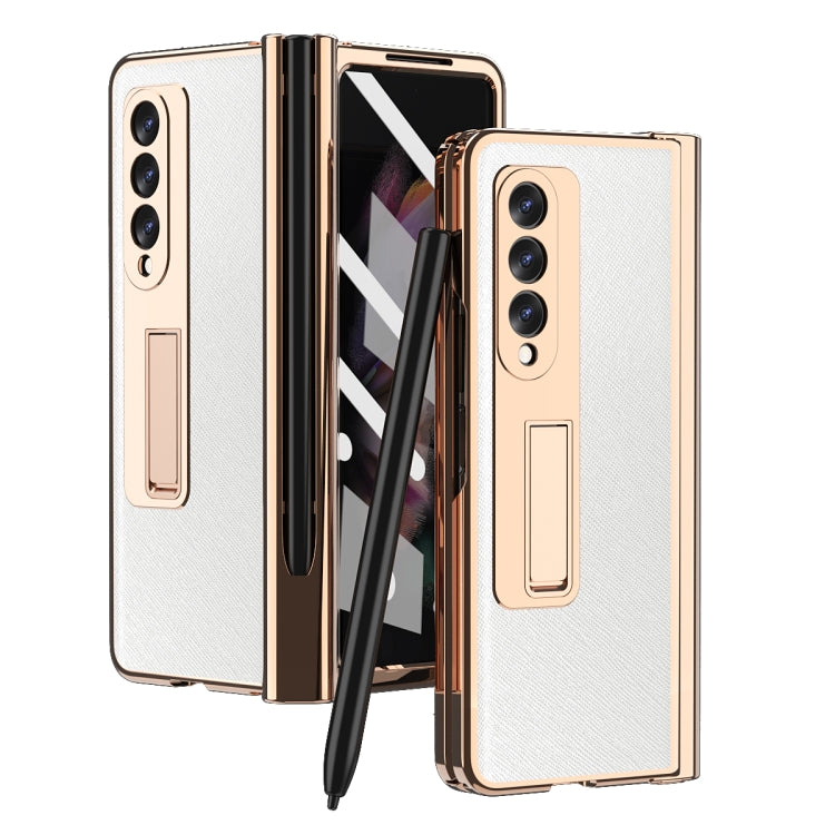 For Samsung Galaxy Z Fold3 5G Electroplated Hinge Pen Slot Cross Phone Case(White) - Galaxy Phone Cases by buy2fix | Online Shopping UK | buy2fix