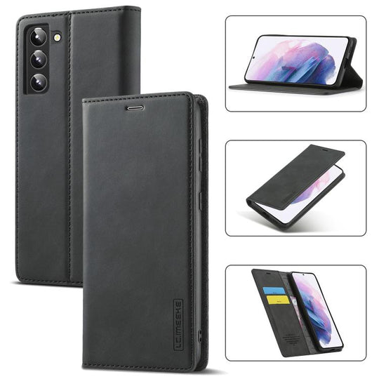 For Samsung Galaxy S22 LC.IMEEKE Soft PU + TPU Magnetic Skin-friendly Feeling Leather Phone Case(Black)