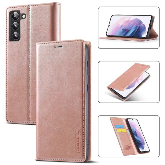 For Samsung Galaxy S22 LC.IMEEKE Soft PU + TPU Magnetic Skin-friendly Feeling Leather Phone Case(Rose Gold)