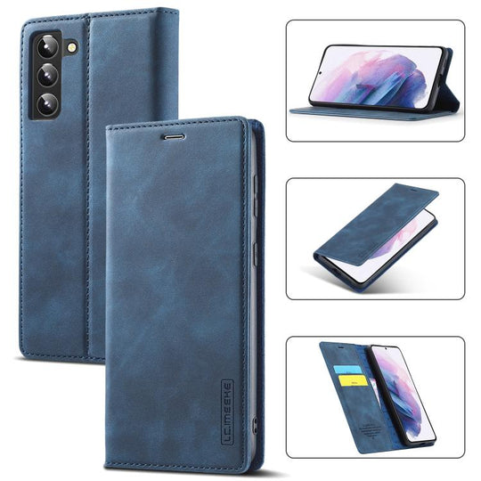 For Samsung Galaxy S22+ 5G LC.IMEEKE Soft PU + TPU Magnetic Skin-friendly Feeling Leather Phone Case(Blue)