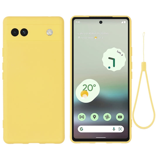 For Google Pixel 6a Pure Color Liquid Silicone Phone Case(Yellow) - Google Cases by buy2fix | Online Shopping UK | buy2fix
