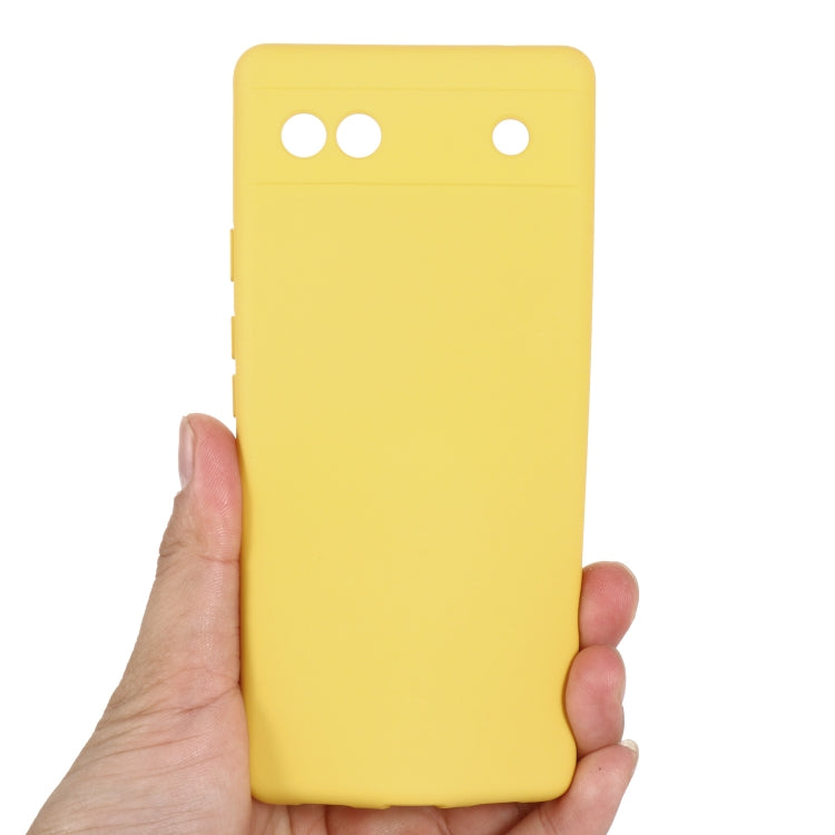For Google Pixel 6a Pure Color Liquid Silicone Phone Case(Yellow) - Google Cases by buy2fix | Online Shopping UK | buy2fix