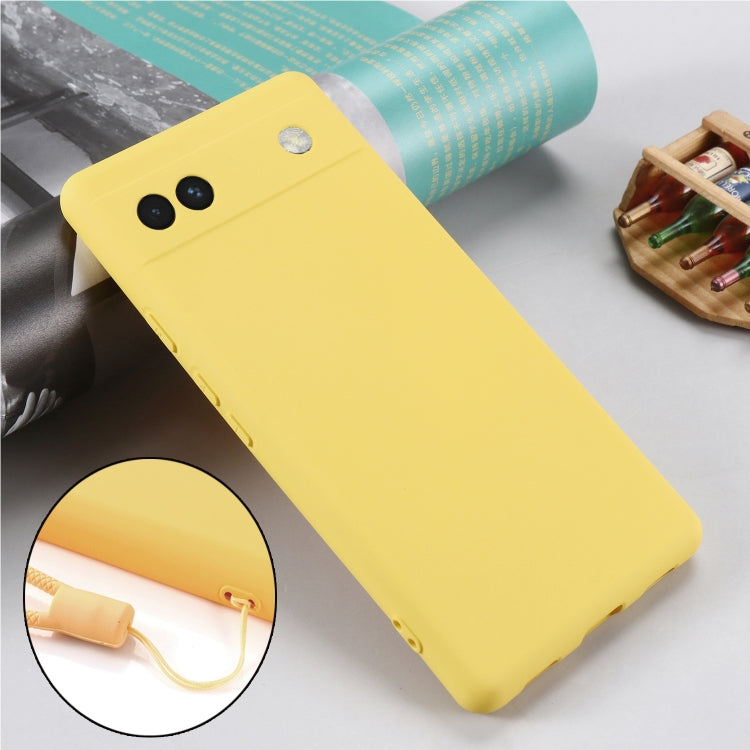 For Google Pixel 6a Pure Color Liquid Silicone Phone Case(Yellow) - Google Cases by buy2fix | Online Shopping UK | buy2fix