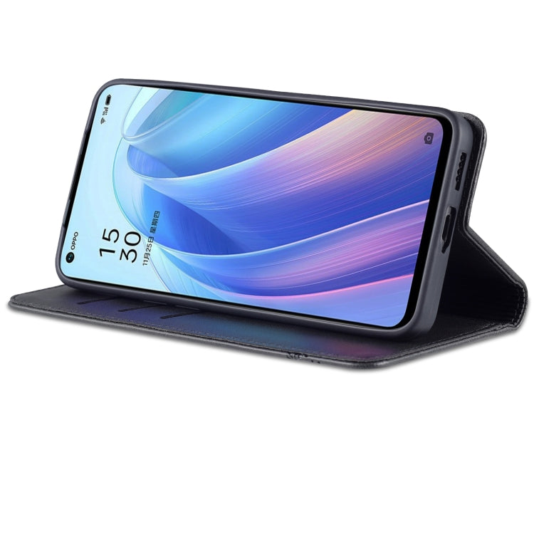 For OPPO Reno7 AZNS Magnetic Calf Texture Horizontal Flip Leather Phone Case(Black) - Huawei Cases by AZNS | Online Shopping UK | buy2fix