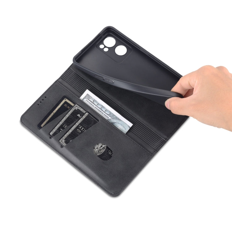For OPPO Reno7 AZNS Magnetic Calf Texture Horizontal Flip Leather Phone Case(Black) - Huawei Cases by AZNS | Online Shopping UK | buy2fix