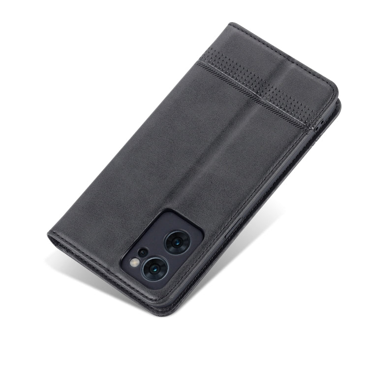 For OPPO Reno7 AZNS Magnetic Calf Texture Horizontal Flip Leather Phone Case(Black) - Huawei Cases by AZNS | Online Shopping UK | buy2fix