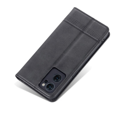 For OPPO Reno7 AZNS Magnetic Calf Texture Horizontal Flip Leather Phone Case(Black) - Huawei Cases by AZNS | Online Shopping UK | buy2fix
