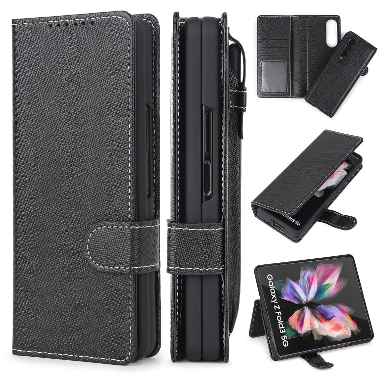For Samsung Galaxy Z Fold3 5G 2 in 1 Split Folding Leather Phone Case(Cross Pattern Black) - Galaxy Phone Cases by buy2fix | Online Shopping UK | buy2fix