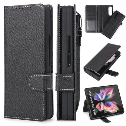 For Samsung Galaxy Z Fold3 5G 2 in 1 Split Folding Leather Phone Case(Cross Pattern Black) - Galaxy Phone Cases by buy2fix | Online Shopping UK | buy2fix