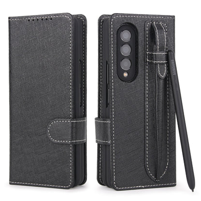 For Samsung Galaxy Z Fold3 5G 2 in 1 Split Folding Leather Phone Case(Cross Pattern Black) - Galaxy Phone Cases by buy2fix | Online Shopping UK | buy2fix