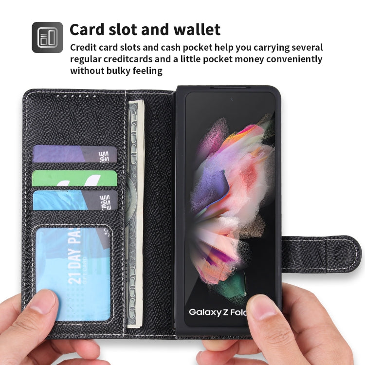 For Samsung Galaxy Z Fold3 5G 2 in 1 Split Folding Leather Phone Case(Cross Pattern Black) - Galaxy Phone Cases by buy2fix | Online Shopping UK | buy2fix