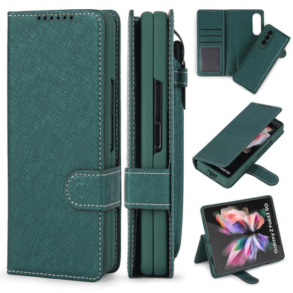 For Samsung Galaxy Z Fold3 5G 2 in 1 Split Folding Leather Phone Case(Cross Pattern Green) - Galaxy Phone Cases by buy2fix | Online Shopping UK | buy2fix