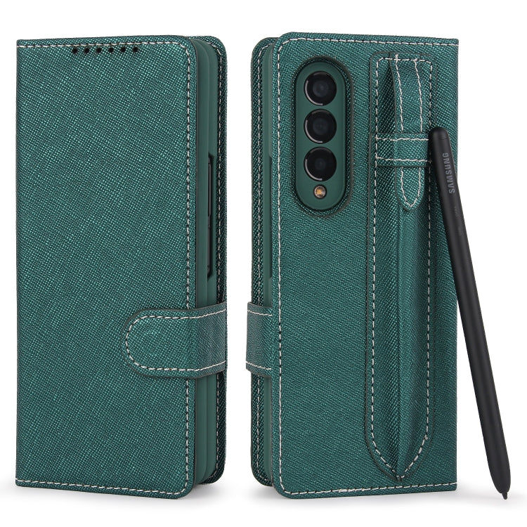 For Samsung Galaxy Z Fold3 5G 2 in 1 Split Folding Leather Phone Case(Cross Pattern Green) - Galaxy Phone Cases by buy2fix | Online Shopping UK | buy2fix