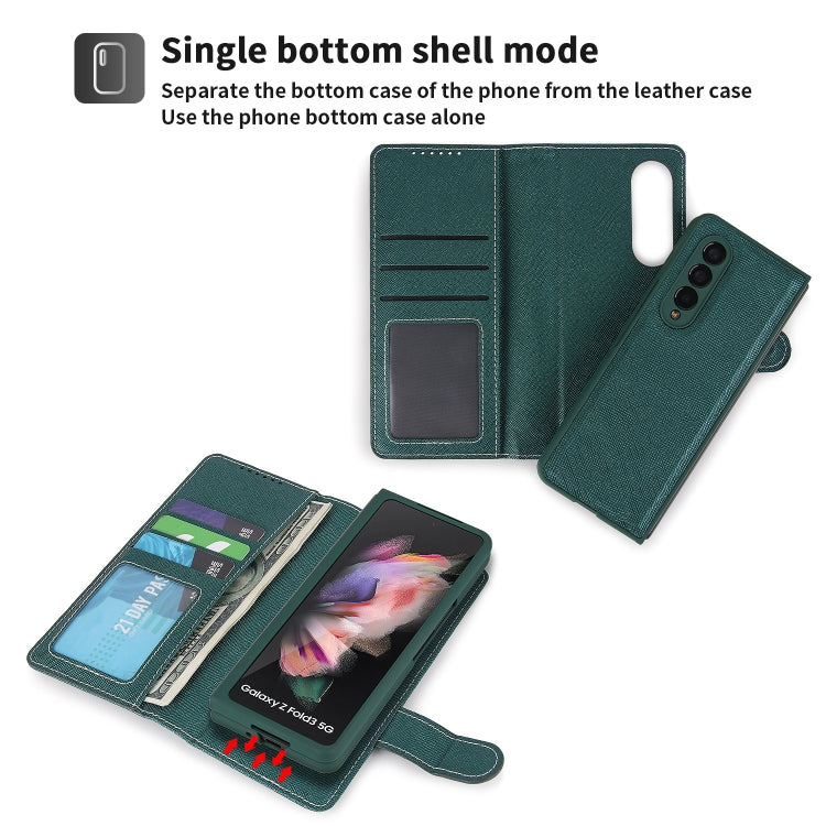 For Samsung Galaxy Z Fold3 5G 2 in 1 Split Folding Leather Phone Case(Cross Pattern Green) - Galaxy Phone Cases by buy2fix | Online Shopping UK | buy2fix